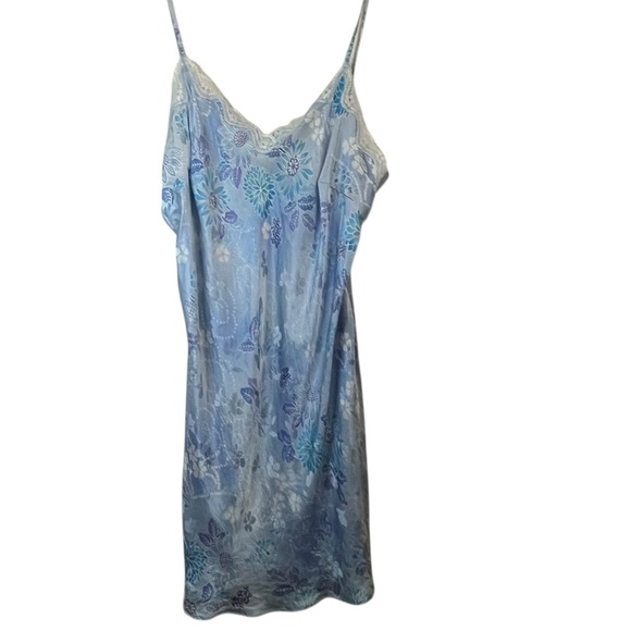 August Silk Blue Floral Lace Chemise Slip Dress Nightgown SZ L - Picture 7 of 13